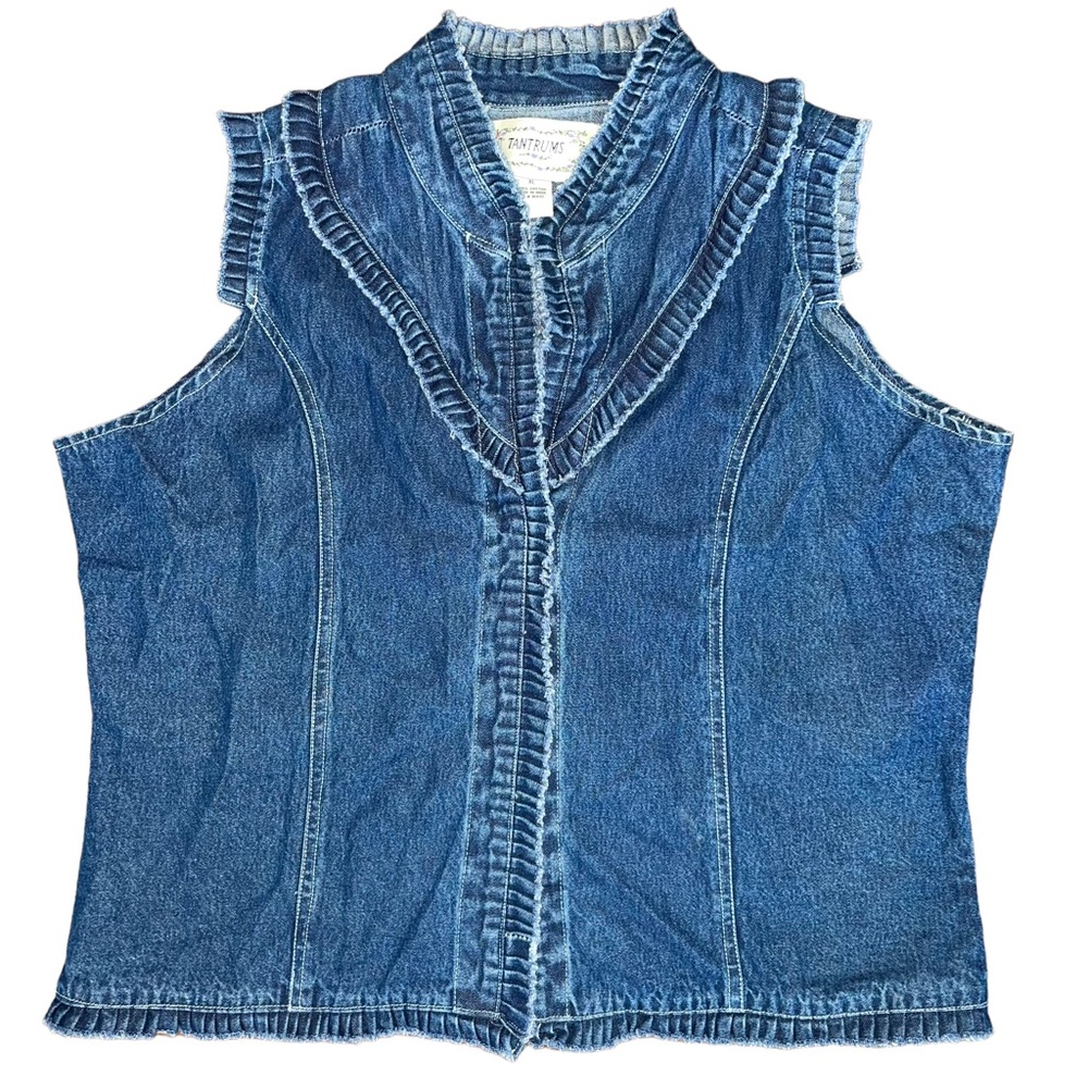 Vintage Tantrums jean vest with ruffled edges size XL.